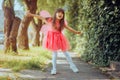 Funny Toddler Girl Dancing and Singing in Ballerina Style Dress Royalty Free Stock Photo