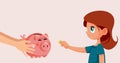 Child Learning How to Save Money Vector Cartoon illustration