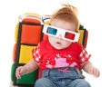 Funny toddler with stereoscopic glasses