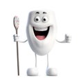 Funny Tooth Character holding toothbrush in the hand, isolated on white background, dental healthcare concept, 3d realistic design