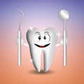 Funny tooth with dentist tools