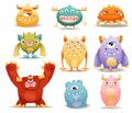 Funny Toothy Monsters as Friendly Fictional Creature Vector Set