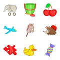 Funny toy icons set, cartoon style