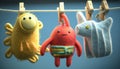Funny toys hanging clothesline toy animal game childhood laundry clothes line pin creature colourful turtle sea ocean seahorse red Royalty Free Stock Photo