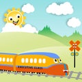 Funny train cartoon at summer
