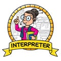 Funny translator or interpreter. Emblem Royalty Free Stock Photo