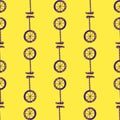 Funny transport seamless pattern with simple bicycle print elements. Bright yellow background. Hand drawn shapes