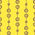 Funny transport seamless pattern with simple bicycle print elements. Bright yellow background. Hand drawn shapes Royalty Free Stock Photo