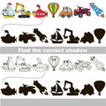 Funny transport set. Find correct shadow.