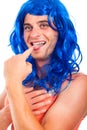 Funny transvestite in blue wig