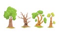 Funny Trees Cartoon Characters Collection, Comic Trees with Cute Faces Showing Various Emotions Vector Illustration