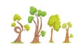 Funny Trees Cartoon Characters Collection, Comic Trees Showing Various Emotions Vector Illustration