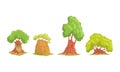 Funny Trees Cartoon Characters Collection, Humanized Trees with Cute Faces Showing Various Emotions Vector Illustration