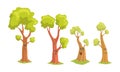 Funny Trees Cartoon Characters Collection, Tree with Human Faces Showing Various Emotions Vector Illustration