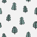 funny trees seamless pattern in scandinavian style . Doodle tree hand drawn Royalty Free Stock Photo