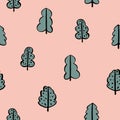 funny trees seamless pattern in scandinavian style . Doodle tree hand drawn Royalty Free Stock Photo