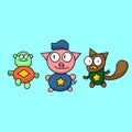 Funny Trio Animals in Action Vector Illustration Suitable for Comic Book