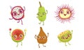 Funny Tropical Fruit Characters Set, Dragon, Snake Fruit, Guava, Rambutan Vector Illustration