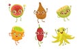 Funny Tropical Fruit Characters Set, Guava, Snake Fruit, Sarambola, Kiwano, Tamarillo Vector Illustration