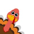 Funny turkey peeking sideways on Thanksgiving Day