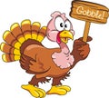 Funny turkey with wooden pointer Royalty Free Stock Photo