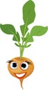 Funny turnip with haulm and face on white background