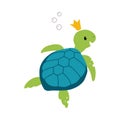 Funny Turtle as Australian Animal with Golden Crown Floating Vector Illustration