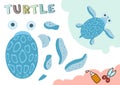 Funny Turtle Paper Model. Small home craft project, DIY paper game. Cut out and glue. Cutouts for children. Vector