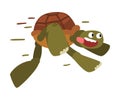 Funny Turtle Running, Fast Tortoise Animal Cartoon Character Vector Illustration on White Background