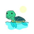 Funny Turtle Tortoise Swimming Sea Exotic Reptile Cartoon