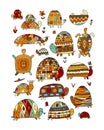 Funny turtles collection, sketch for your design Royalty Free Stock Photo