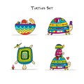 Funny turtles set, sketch for your design