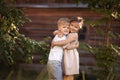 Funny twins boy and girl in country Royalty Free Stock Photo