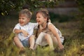 Funny twins boy and girl in country Royalty Free Stock Photo