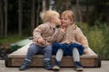 Funny twins boy and girl Royalty Free Stock Photo