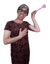 Funny Ugly Fairy Godmother Magic Wand Isolated Royalty Free Stock Photo