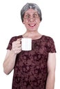 Funny Ugly Mature Senior Woman Drink Coffee