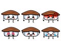 Funny unagi eel sushi characters with cute face