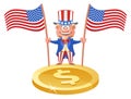 Funny Uncle Sam holding American flags over the symbol of the do Royalty Free Stock Photo