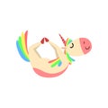 Funny Unicorn in Bow Position, Fantasy Beautiful Horse Character with Rainbow Mane and Tail Practicing Yoga Exercise