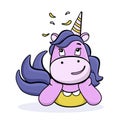 Funny unicorn. Cute cartoon thoughtful character. For postcards, posters, book illustrations. Vector illustration in a