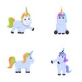 Funny unicorn icons set cartoon vector. Cute small unicorn