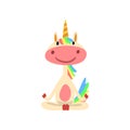 Funny Unicorn Sitting in Lotus Position, Fantasy Lovely Horse Character with Rainbow Mane and Tail Practicing Yoga