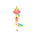 Funny Unicorn in Tree Position, Fantasy Beautiful Horse Character with Rainbow Mane and Tail Practicing Yoga Exercise