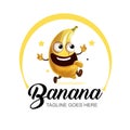 Funny unique yellow banana character Logo design, vector style on white background