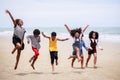 Funny vacation. Children or kids playing and romp together at the beach on holiday. Having fun after unlocking down the city from Royalty Free Stock Photo