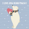 Funny Valentine`s day card with polar bear