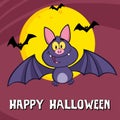 Funny Vampire Bat Cartoon Character Flying