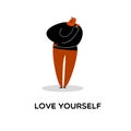 Funny vector cartoon illustration of man hugging himself. Love yourself. Isolated on white. Royalty Free Stock Photo