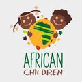 Funny vector concept of African children show map of africa. Sign for International Day of the African Child Royalty Free Stock Photo
